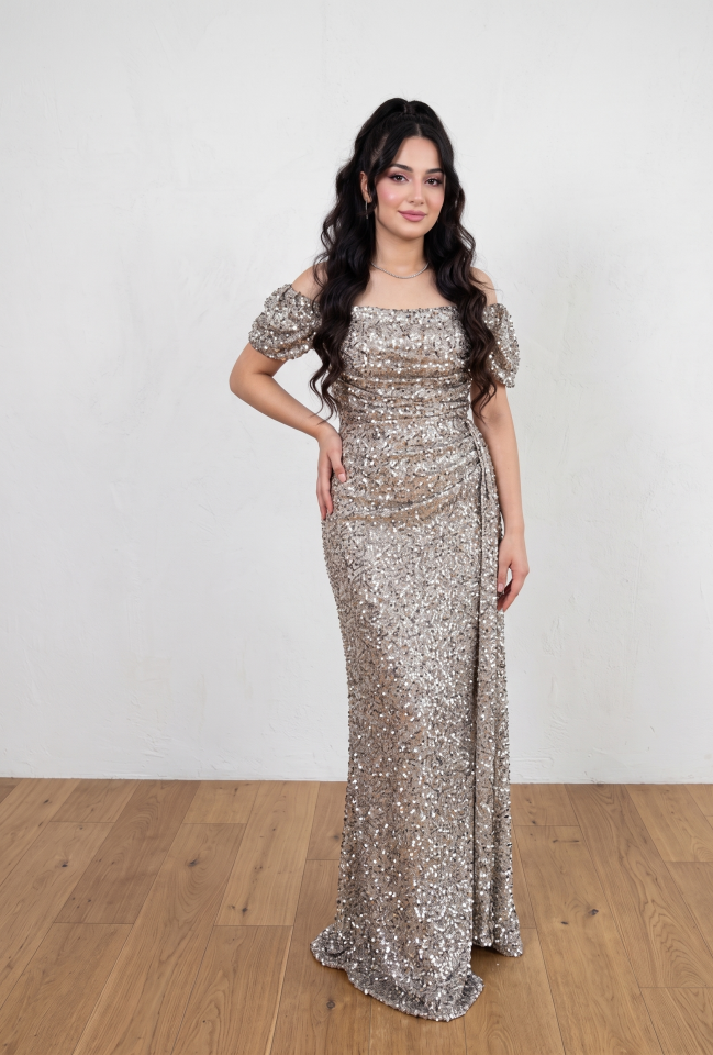 MODONNA YAKA PUL PAYET  GOLD ABİYE 38