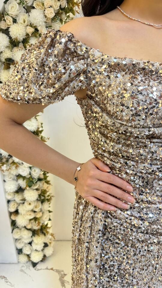 MODONNA YAKA PUL PAYET  GOLD ABİYE