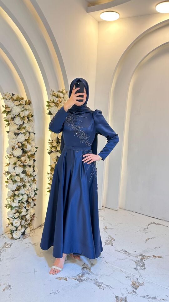 LACİVERT SALKIM İŞLEMELİ ABİYE 40