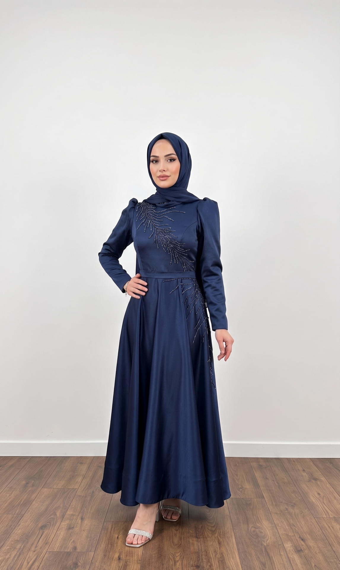 LACİVERT SALKIM İŞLEMELİ ABİYE 38