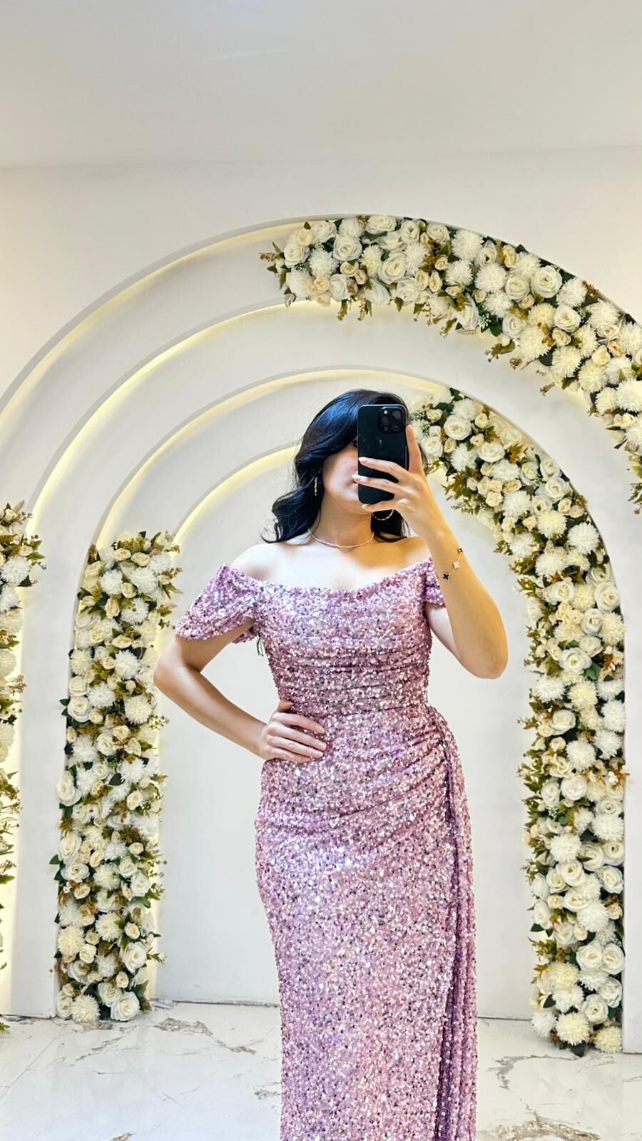 MODONNA YAKA PUL PAYET PUDRA PEMBE ABİYE 38