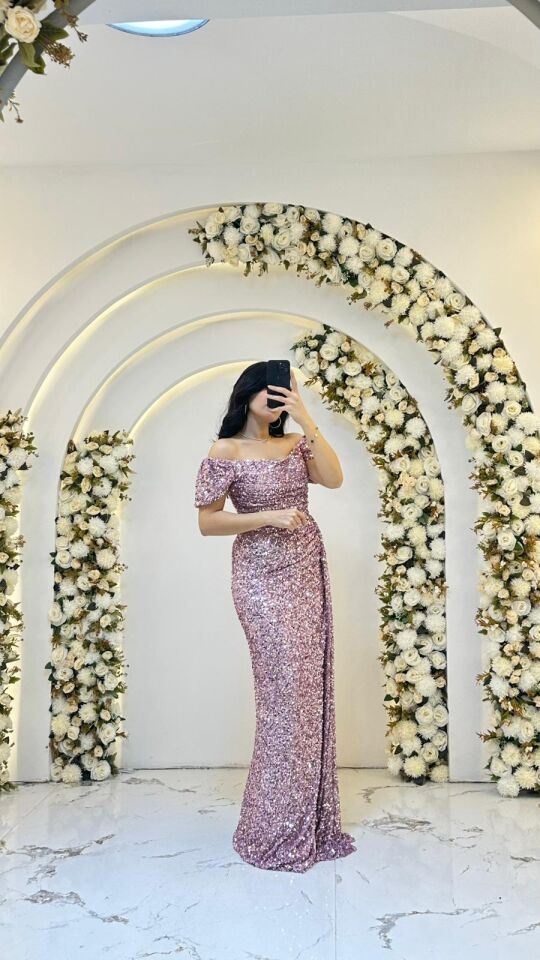 MODONNA YAKA PUL PAYET PUDRA PEMBE ABİYE 38