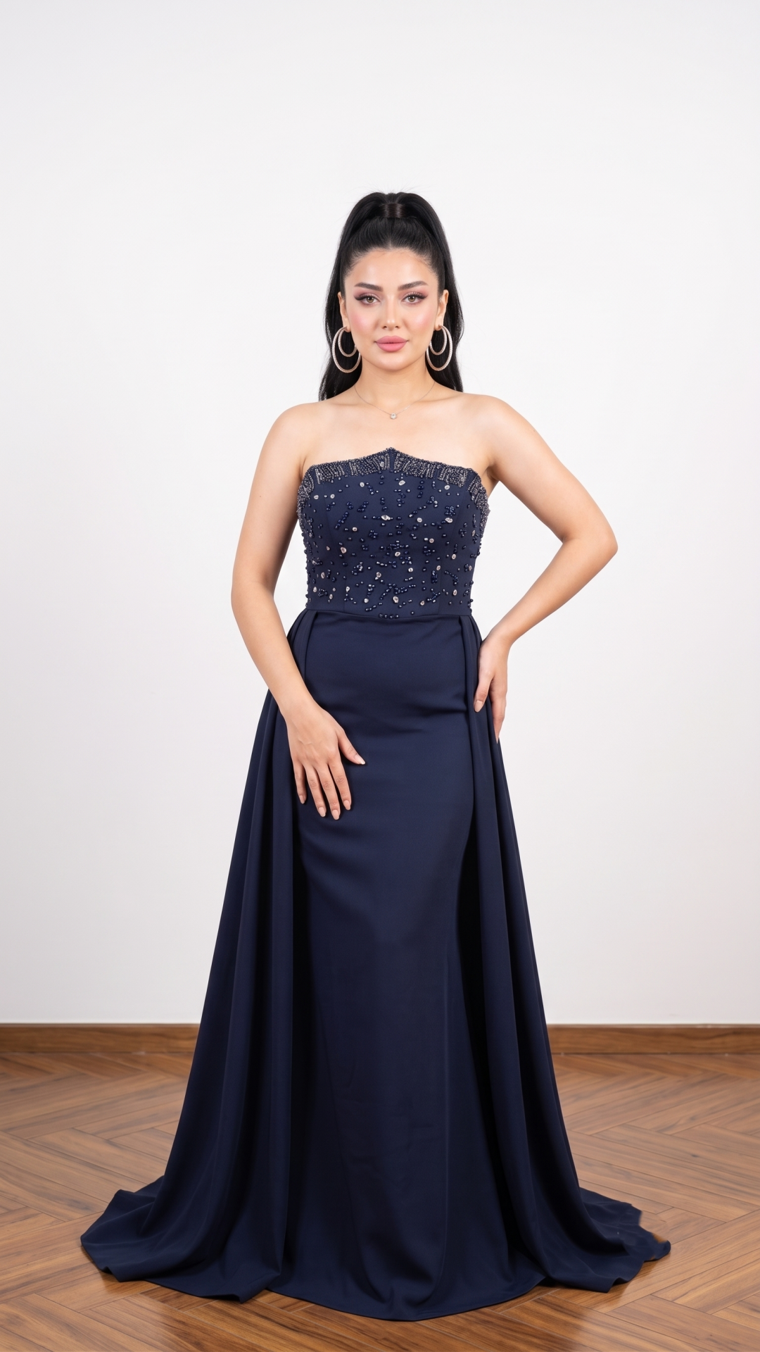 LACİVERT  TAŞ DETAYLI KORSELİ ABİYE 42