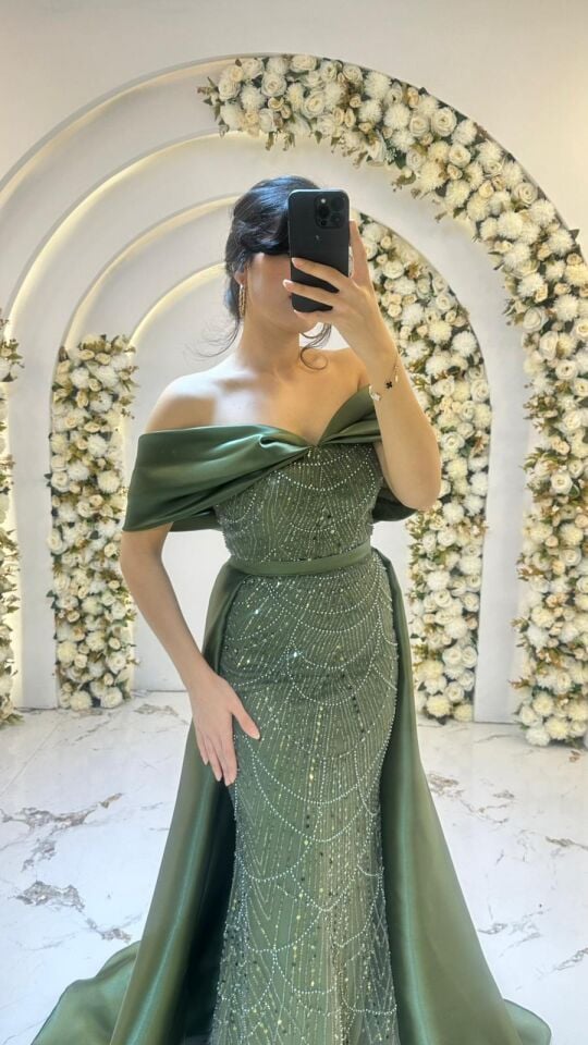 BALIK UZUN PELERİN YEŞİL ABİYE 50