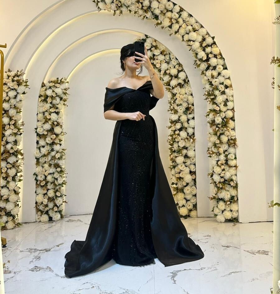 BALIK UZUN PELERİN SİYAH ABİYE 44