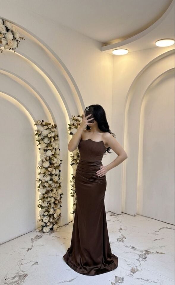 ZARİF SATEN KAHVERENGİ ABİYE