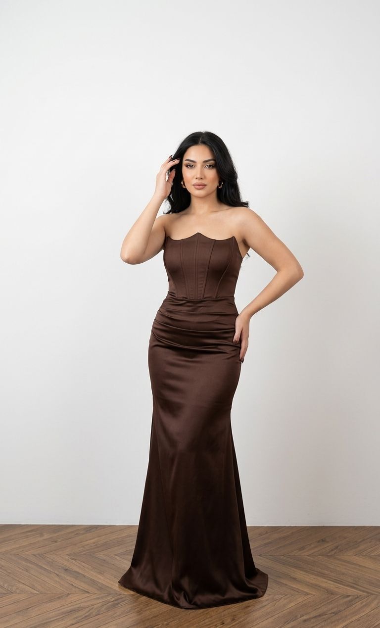 ZARİF SATEN KAHVERENGİ ABİYE