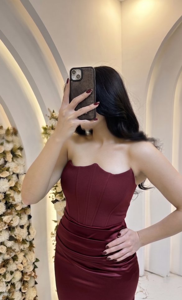 ZARİF SATEN BORDO ABİYE 36