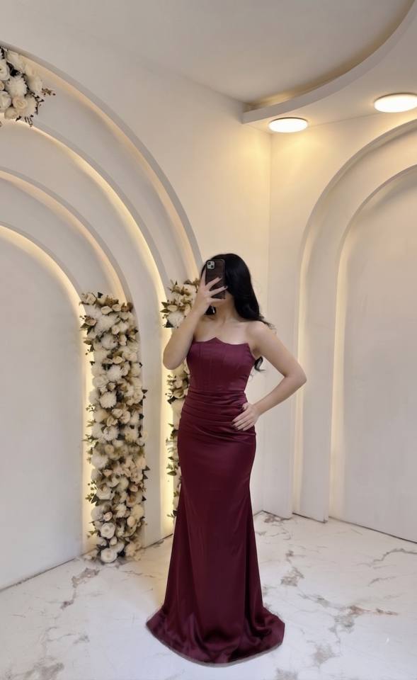 ZARİF SATEN BORDO ABİYE 36