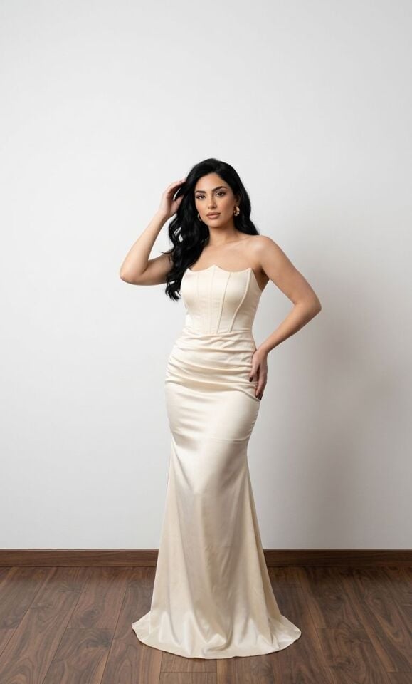 ZARİF SATEN BEJ ABİYE 36