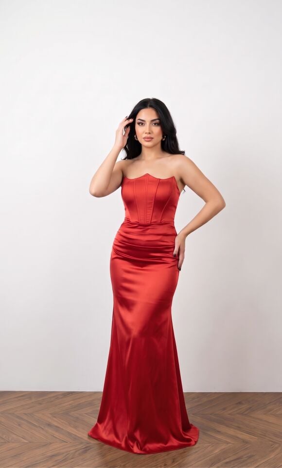 ZARİF SATEN KIRMIZI ABİYE 42