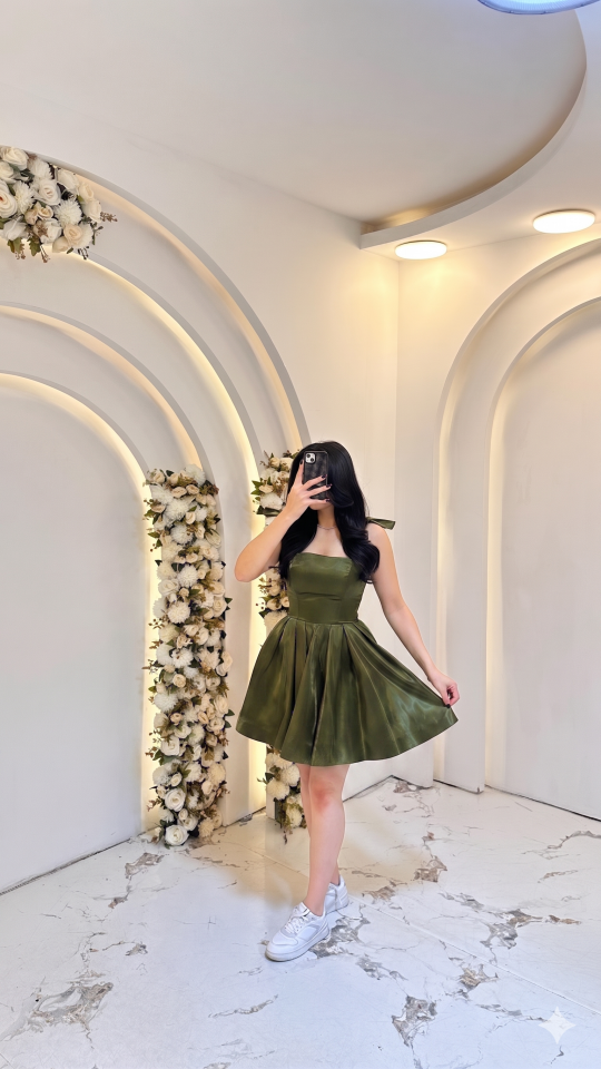FİYONK DETAYLI HAKİ YEŞİL ELBİSE 40