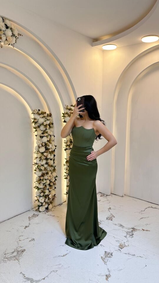 ZARİF SATEN HAKİ YEŞİL ABİYE
