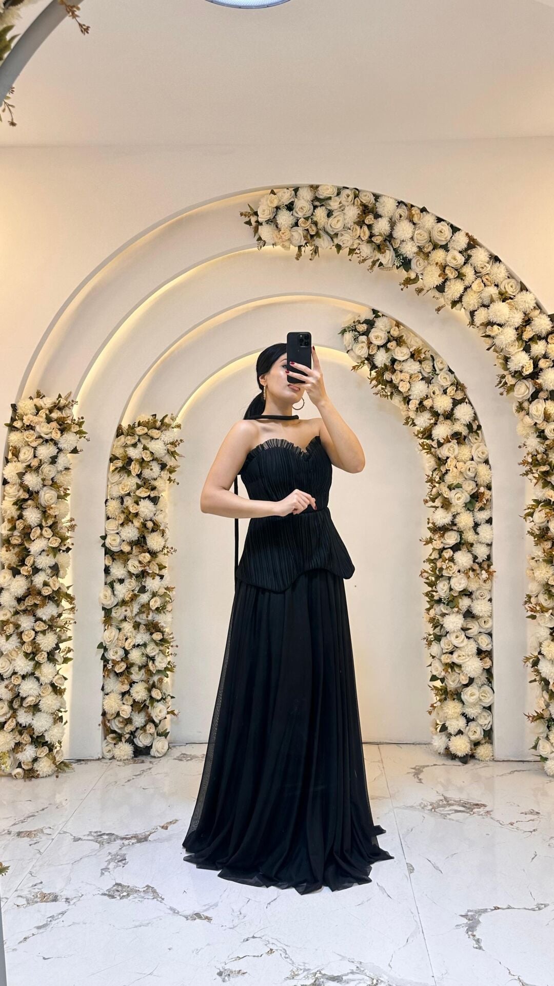 GÖGÜS KISMI FIRFIR A KESİM GECE MAVİSİ SİYAH  ELBİSE 42