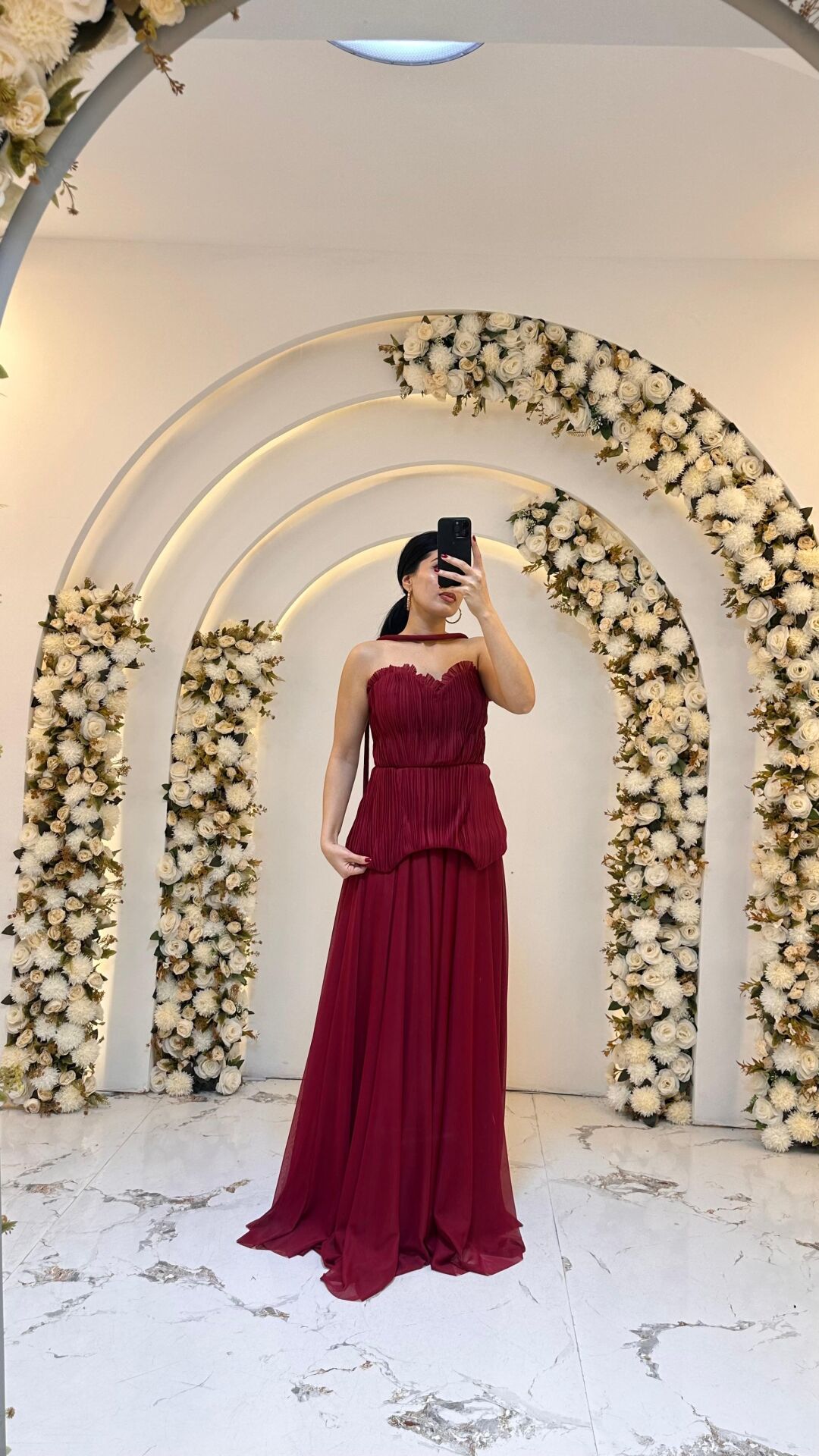 GÖGÜS KISMI FIRFIR A KESİM GECE KIRMIZI ABİYE ELBİSE 42