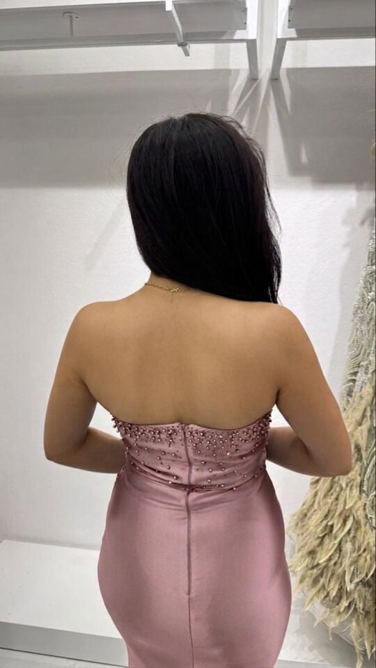 PEMBE İNCİ DETAYLI YIRTMAÇLI ABİYE 42