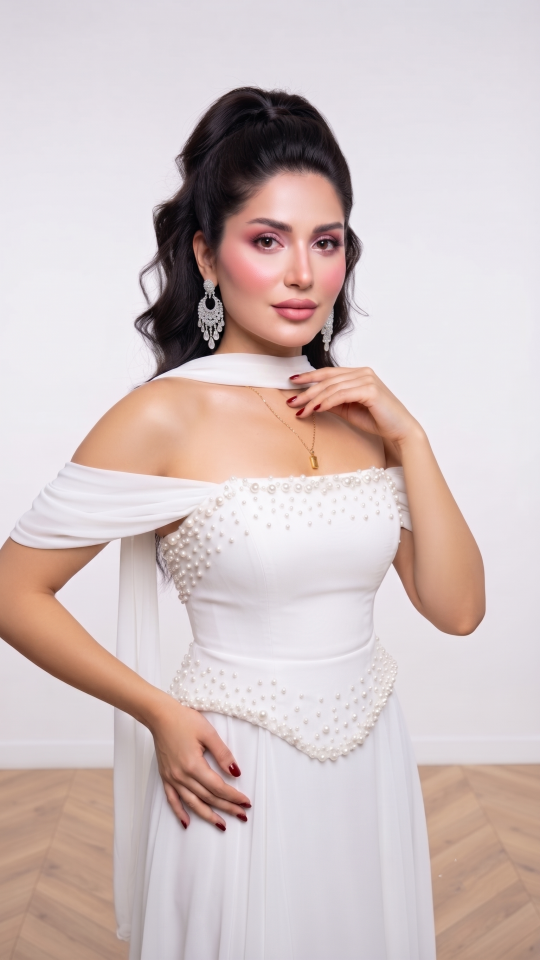 FULARLI BEYAZ İNCİ DETAYLI  ABİYE 36