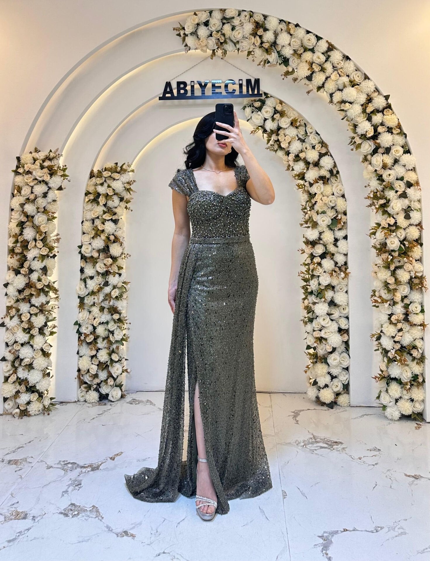 BONCUK İŞLEMELİ YEŞİL ABİYE 44