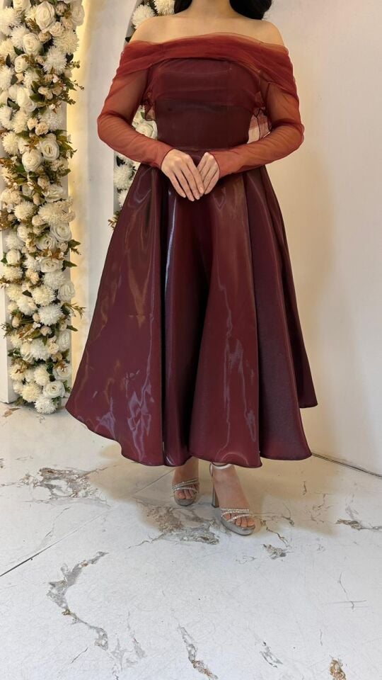 KIRMIZI SATEN MİDİ BOY ABİYE  44