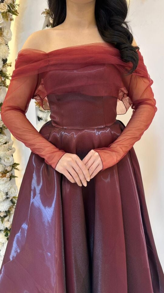 KIRMIZI SATEN MİDİ BOY ABİYE  44