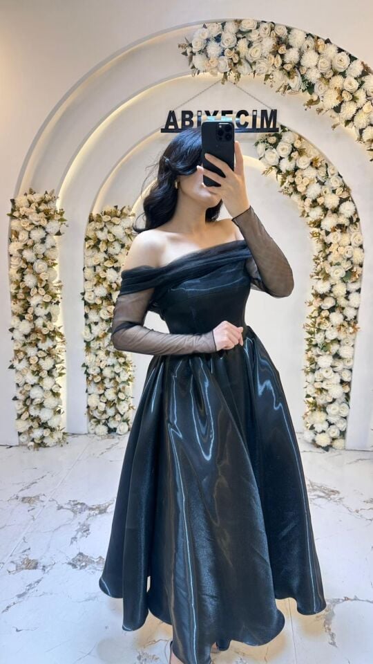 SİYAH SATEN MİDİ BOY ABİYE 44