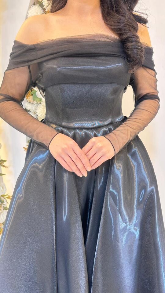 SİYAH SATEN MİDİ BOY ABİYE 44