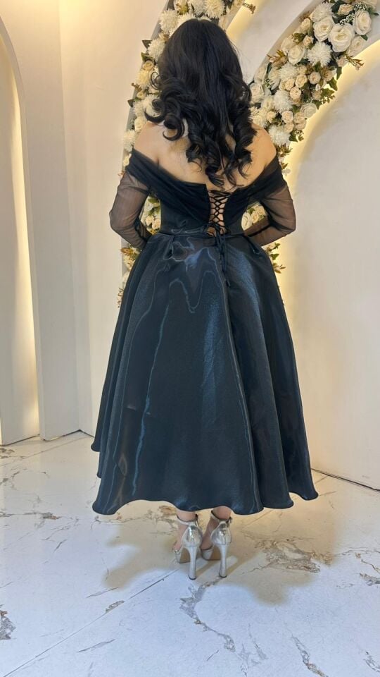 SİYAH SATEN MİDİ BOY ABİYE 44