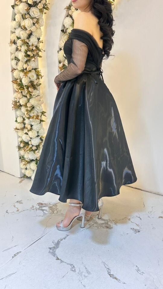 SİYAH SATEN MİDİ BOY ABİYE 44