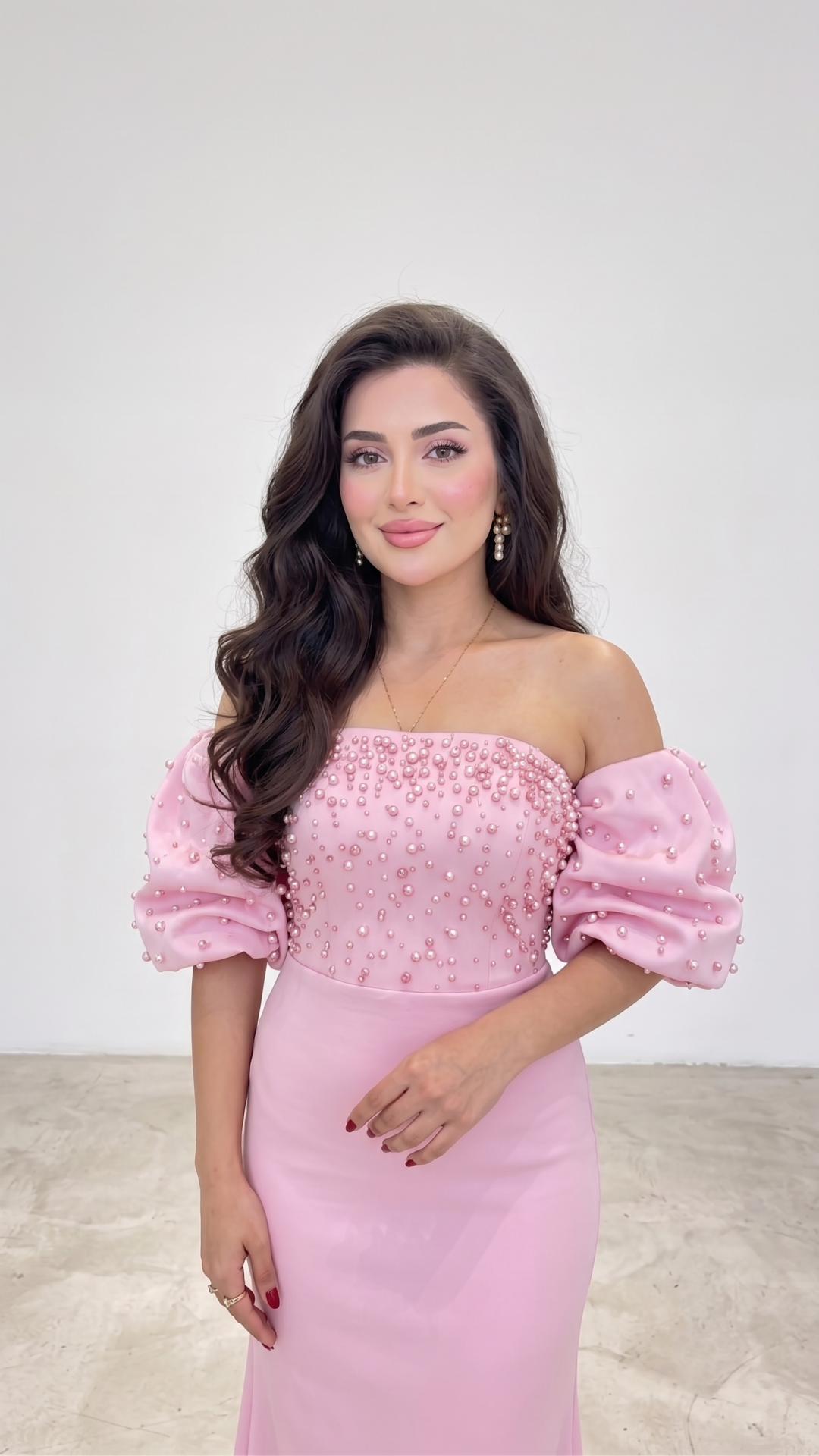PUDRA PEMBE STRAPLEZ BALON KOL TAŞLI MİDİ ABİYE 38