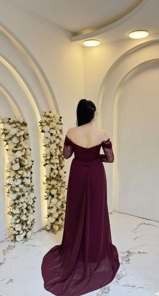 BORDO DANTEL KOL YIRTMAÇ ABİYE 44