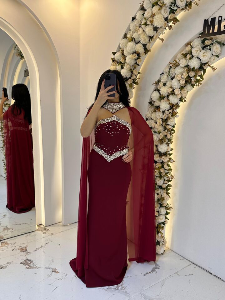 BORDO  PELERİNLİ TAŞ ABİYE 42