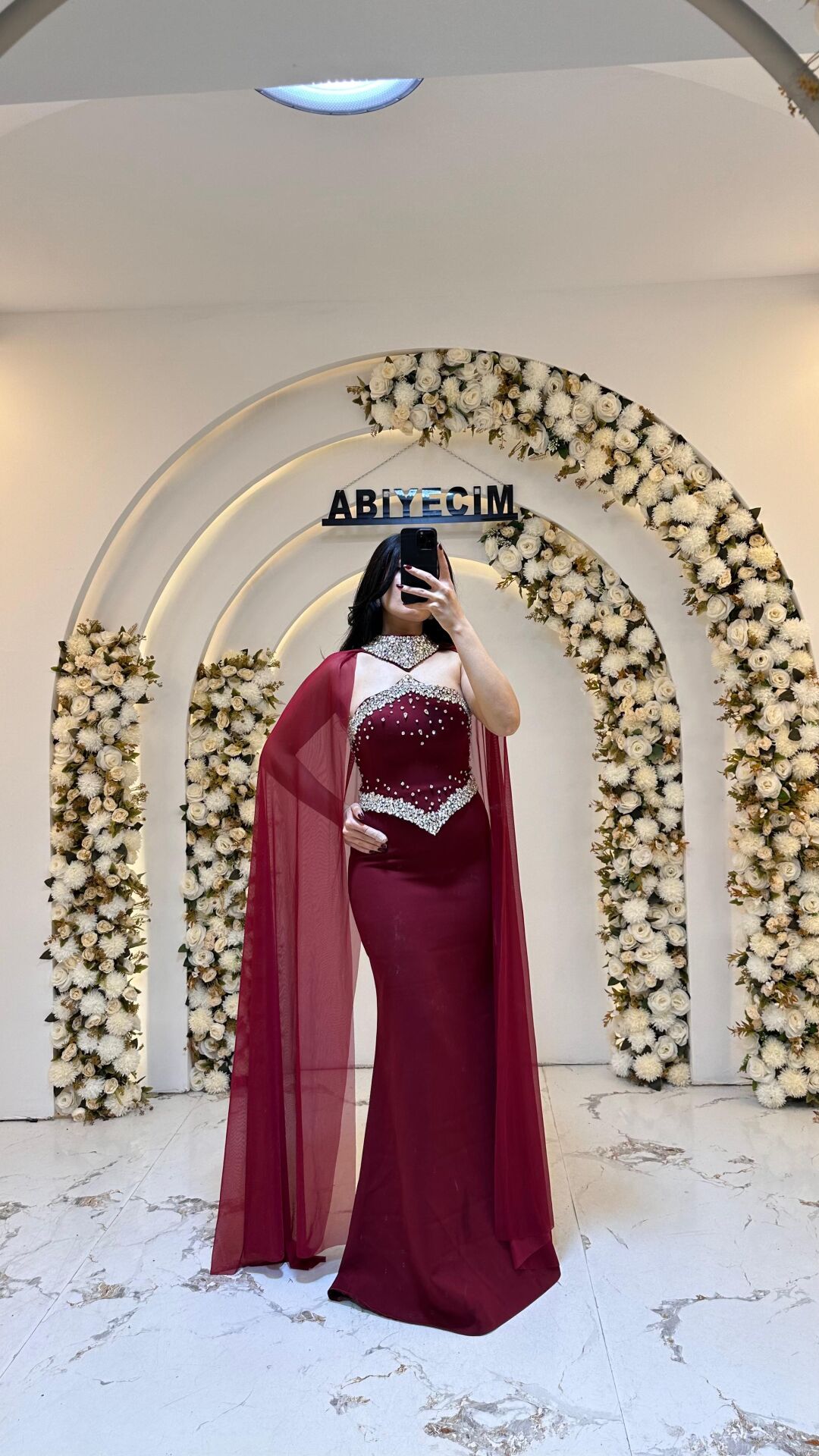 BORDO  PELERİNLİ TAŞ ABİYE 42