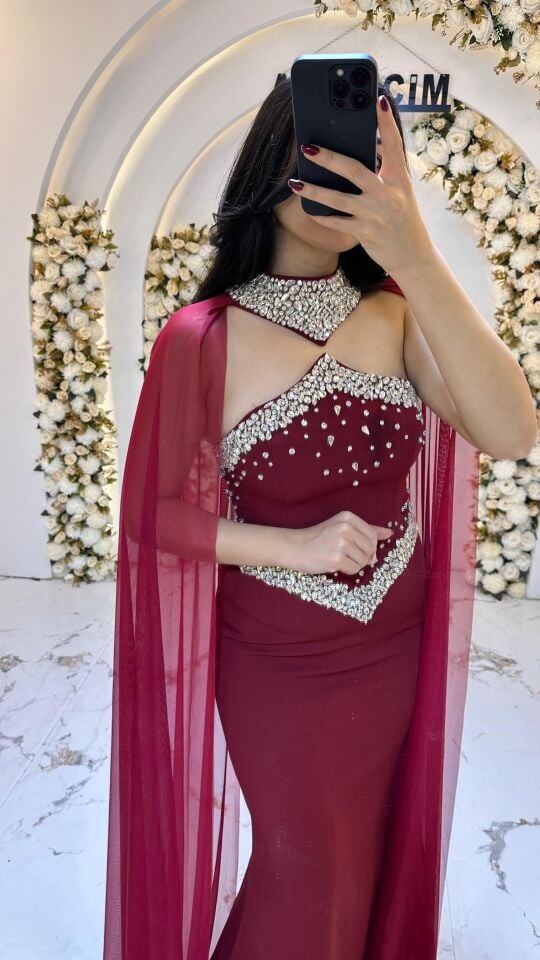 BORDO  PELERİNLİ TAŞ ABİYE 44