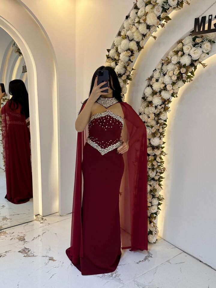 BORDO  PELERİNLİ TAŞ ABİYE 44