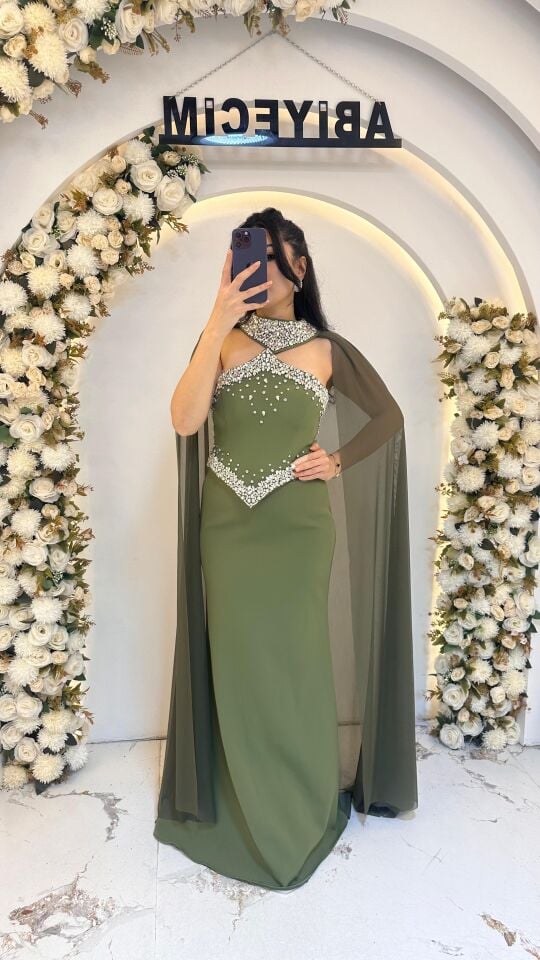 HAKİ YEŞİL PELERİNLİ TAŞ ABİYE 44