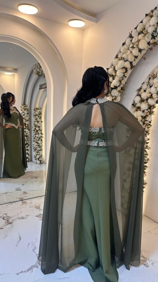 HAKİ YEŞİL PELERİNLİ TAŞ ABİYE 44