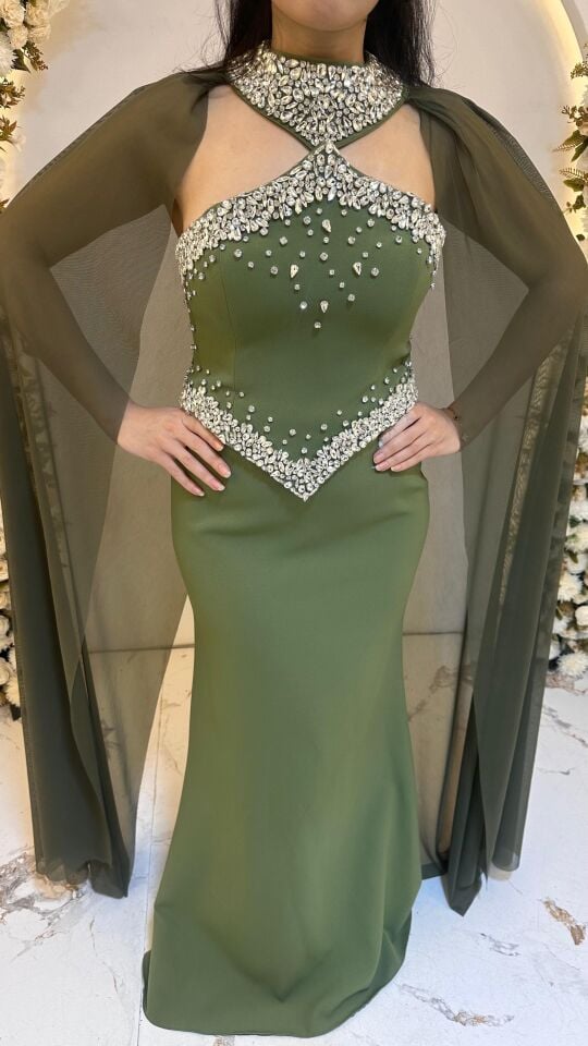 HAKİ YEŞİL PELERİNLİ TAŞ ABİYE 44