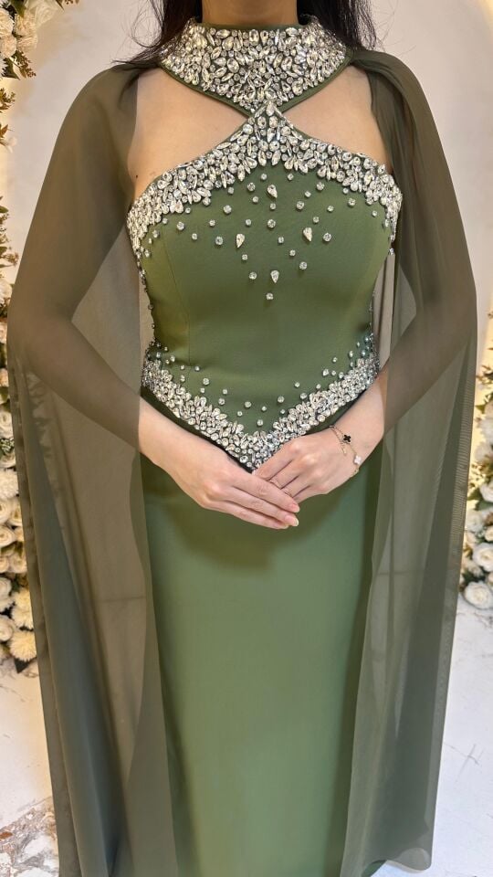 HAKİ YEŞİL PELERİNLİ TAŞ ABİYE 44