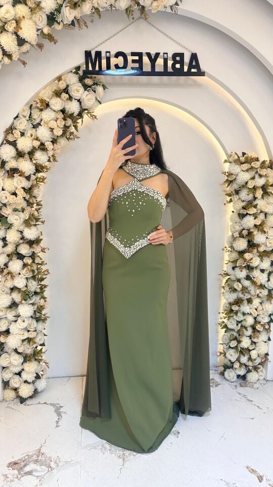 HAKİ YEŞİL PELERİNLİ TAŞ ABİYE 44