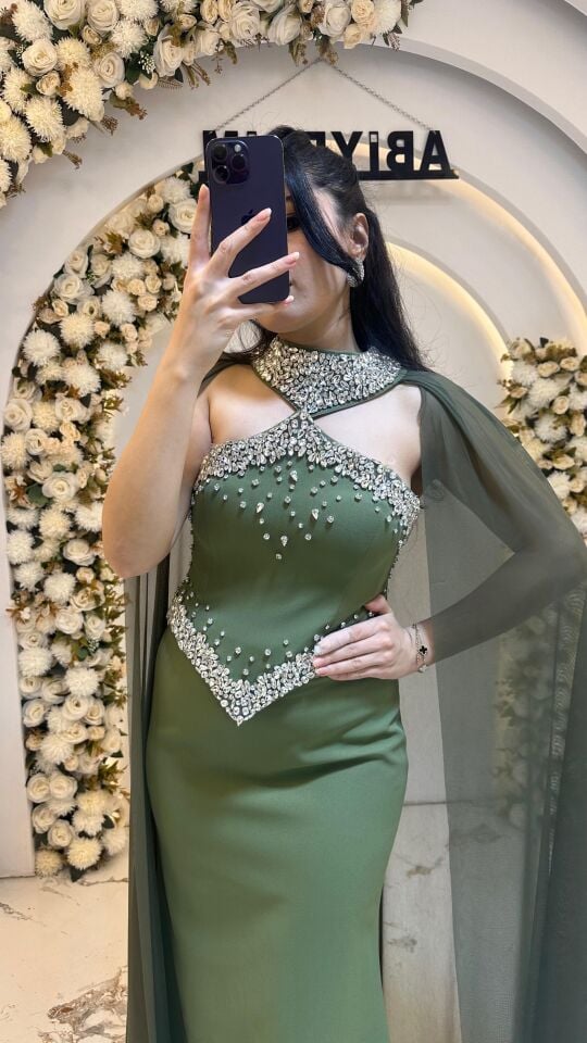 HAKİ YEŞİL PELERİNLİ TAŞ ABİYE 44