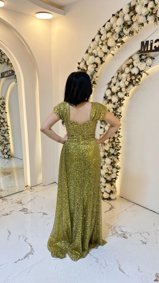 BONCUK İŞLEMELİ YAĞ YEŞİL ABİYE 40