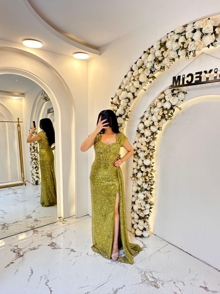 BONCUK İŞLEMELİ YAĞ YEŞİL ABİYE 40