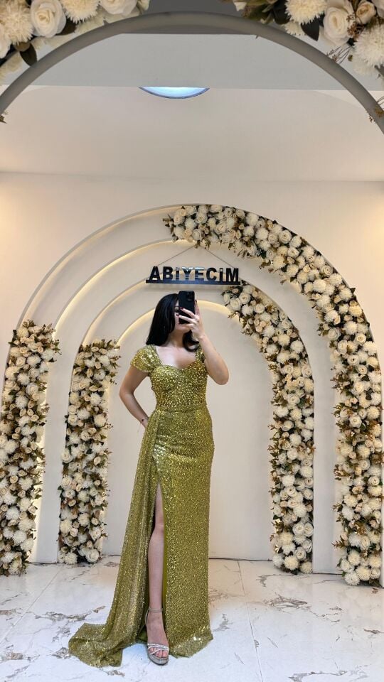 BONCUK İŞLEMELİ YAĞ YEŞİL ABİYE 40