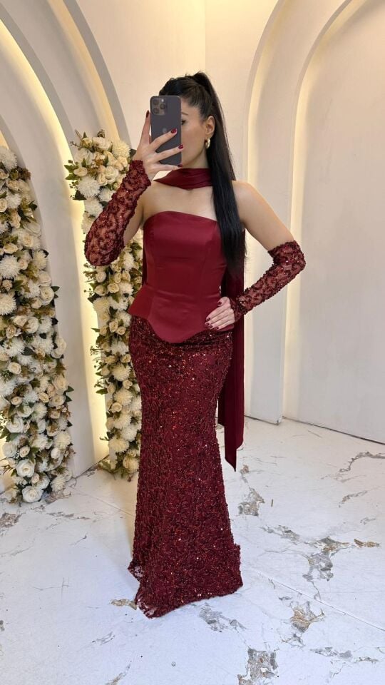 BORDO PUL PAYET BOYUNDAN BAĞLAMALI ABİYE 40