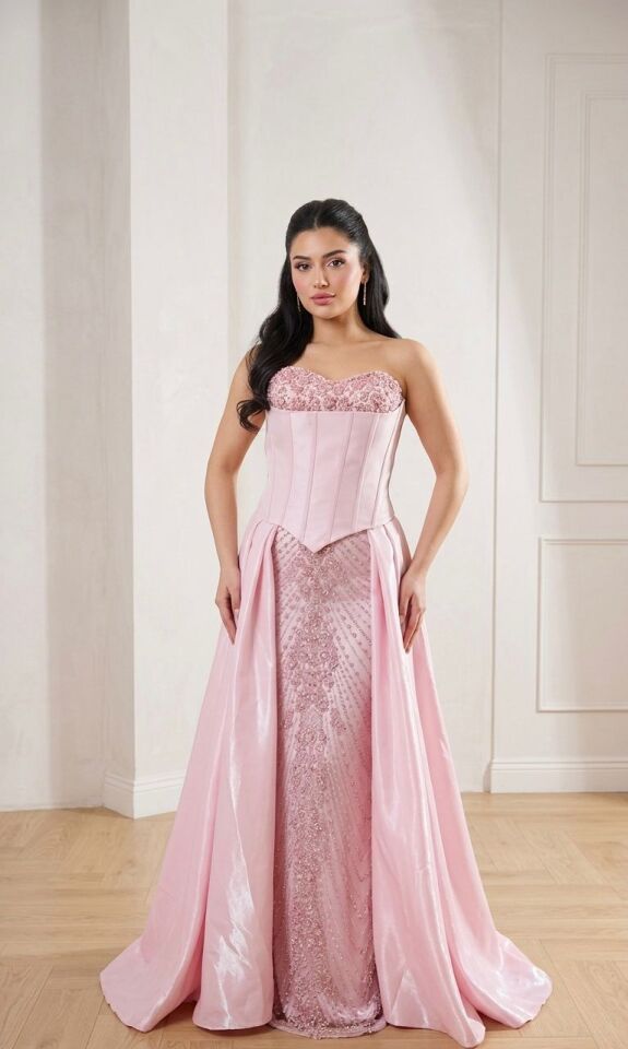 PEMBE KORSELİ BALIK BELDEN PELERİNLİ ABİYE