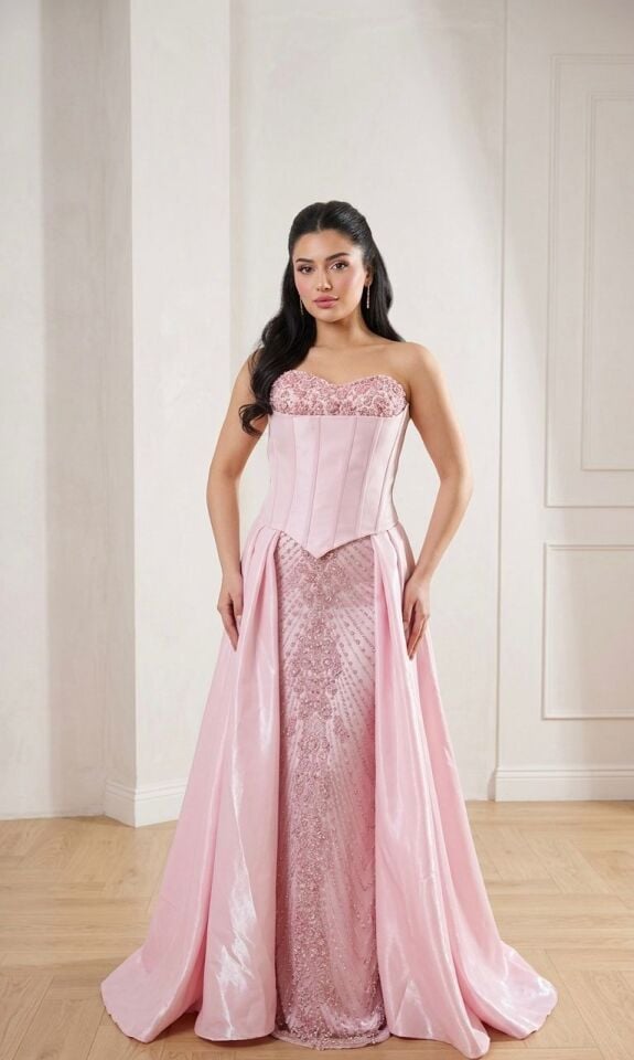 PEMBE KORSELİ BALIK BELDEN PELERİNLİ ABİYE 38