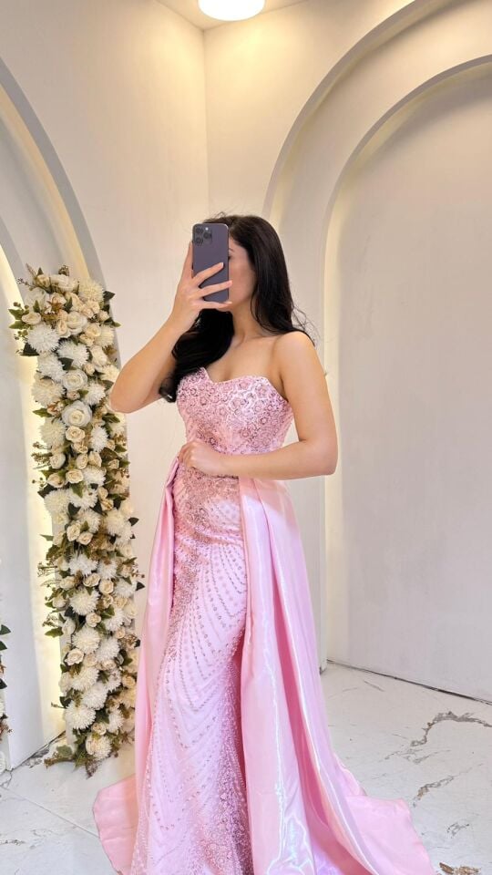 PEMBE KORSELİ BALIK BELDEN PELERİNLİ ABİYE 40