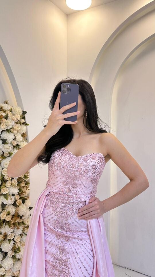 PEMBE KORSELİ BALIK BELDEN PELERİNLİ ABİYE 40