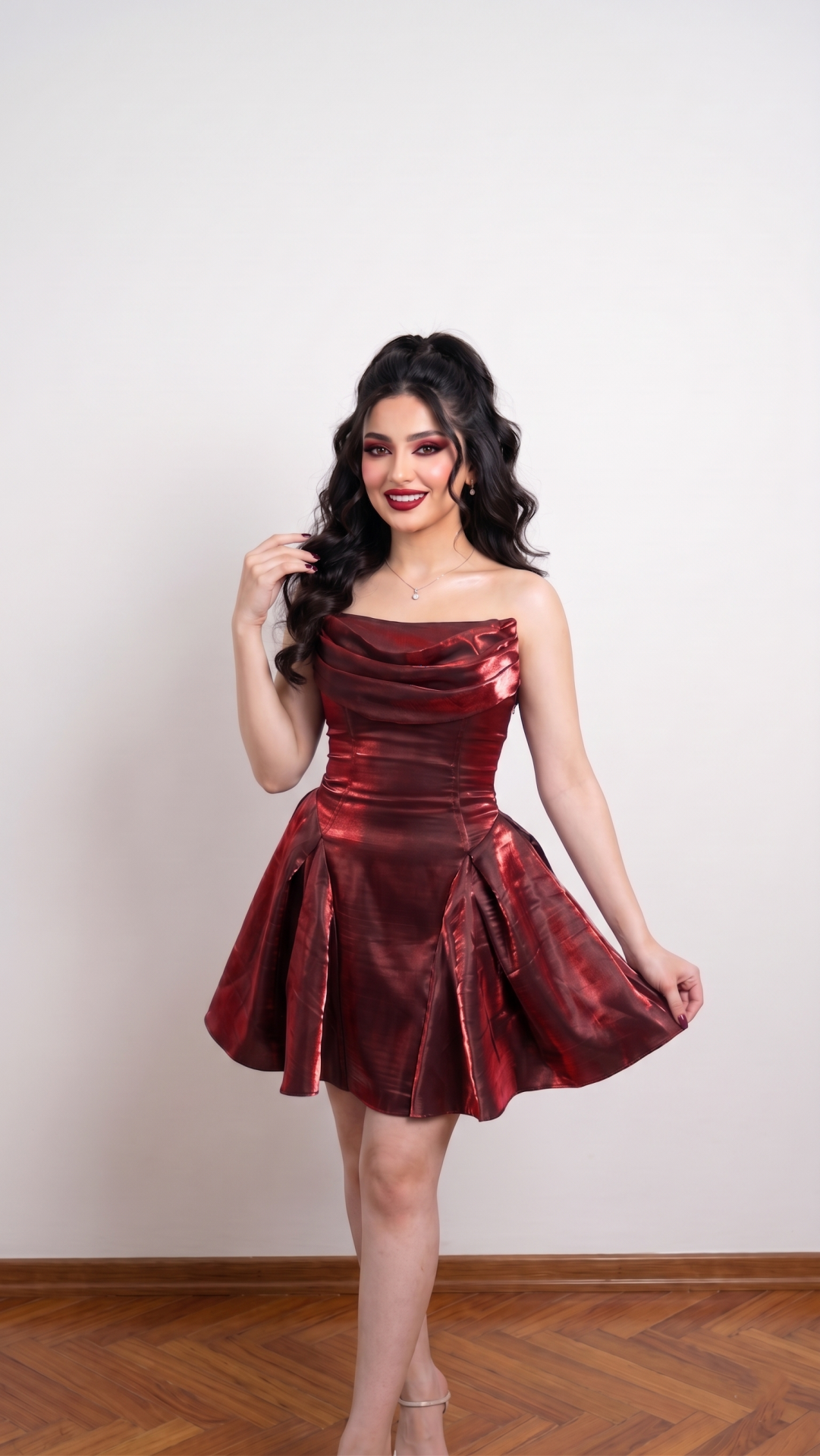 BORDO STRAPLEZ VOLANLI MİNİ ABİYE 40